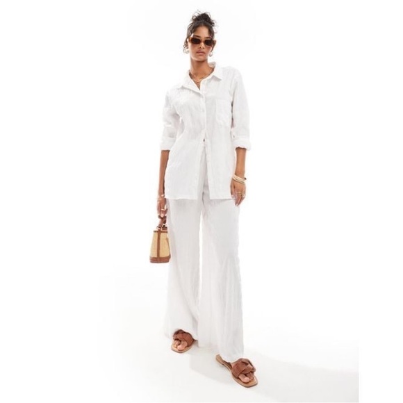 NWOT Esmée Collections textured oversized linen crisp white Button down Shirt S - Picture 3 of 10